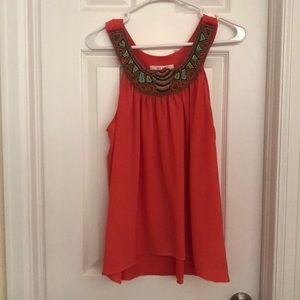 Long, embroidered orange tank